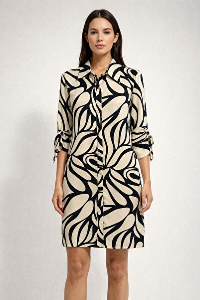 AYHAN Explosion Patterned Mini Dress with Sleeve Detail