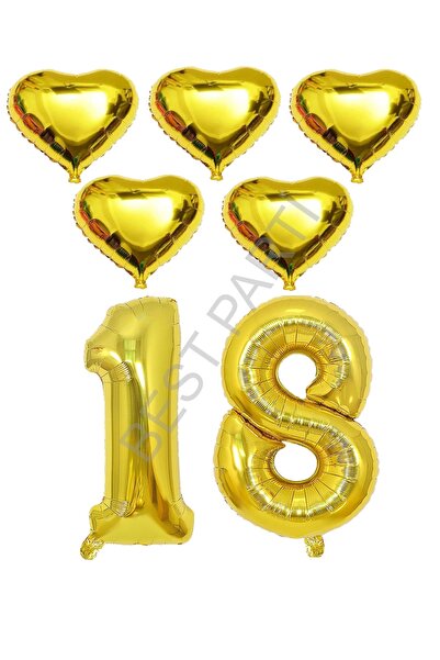 BEST PARTİ Best Gold Color 18Th Birthday Foil Balloon Celebration Set