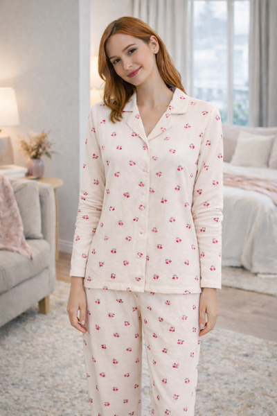 FORMO Women's Patterned Shirt Collar Waffle Fabric High Quality Buttoned Long...