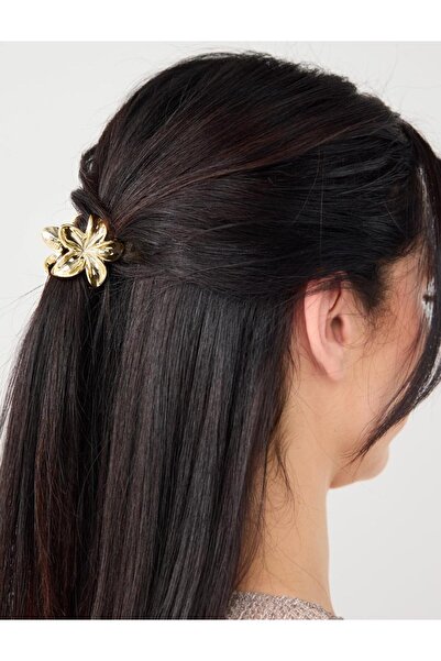 Jimmy Key Altın Rengi Çiçek Figürlü Parlak Mandal Toka