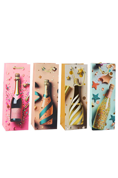 Three top online Pungă cadou din hârtie pentru sticlă de șampanie, pastel, 35...