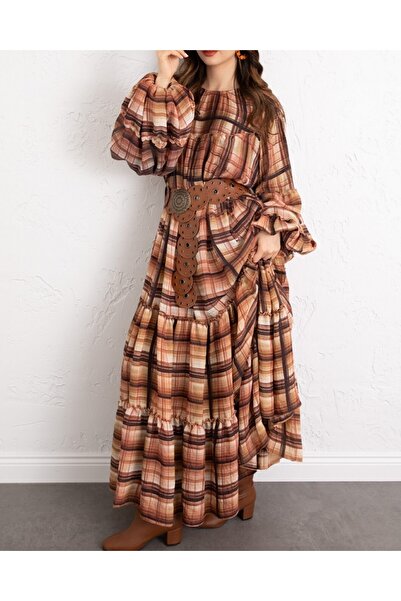 Modamorfo Rochie cu mâneci elastice, talie legată, volane în straturi și mode...