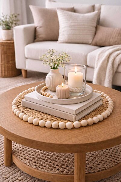 ecrella 35 cm Boncuklu Hasır Supla | Orta Sehpa & Masa Üstü Dekoratif Sunumlu...