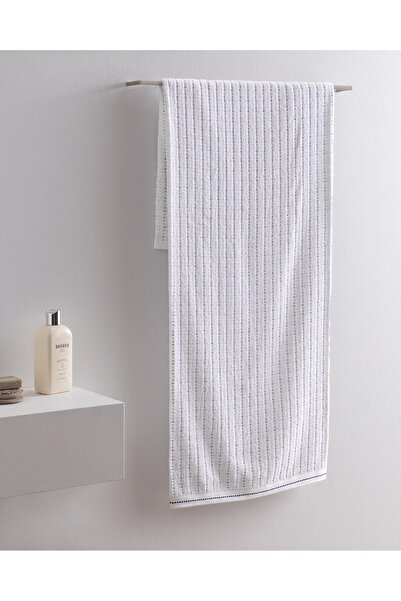 Madame Coco Grenat Cotton Bath Towel - White/Navy Blue - 70X140 cm