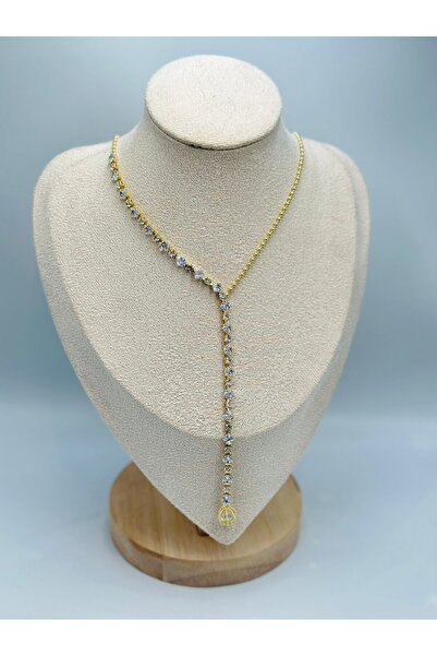 BYYEŞO Sıralı Tek Taş Detay Y Kolye (Çelik)