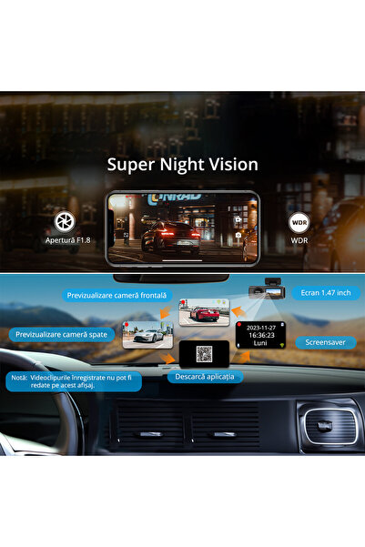 xenomo Camera auto DVR Xenomo® RIDE-X, 4K, vedere nocturna, comenzi vocale, 170°