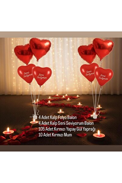 ÇAVUŞ E-TİCARET 4lü Kalp Folyo Balon,4lü Seni Seviyorum Kalp Balon,105 Adet Y...