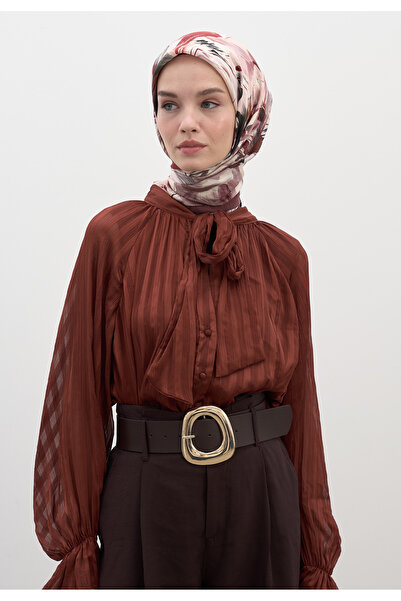 Fresh Vanilla Blossom Patterned Cotton Viscose Scarf Burgundy