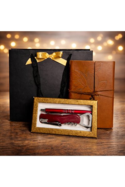 velve Elegant men's gift set - metal pen, wine opener and vintage diary