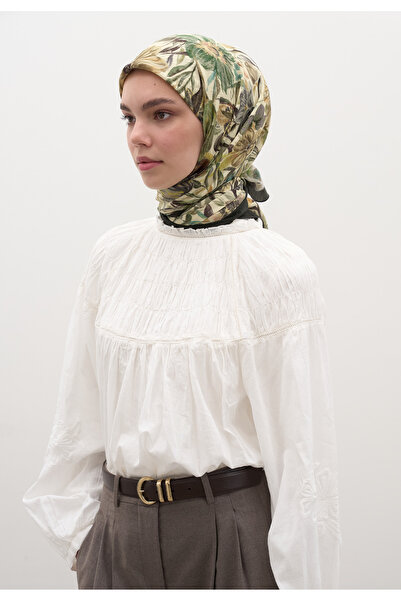 Freshscarfs ΒΙΝΤΑΤΖ ΚΑΣΚΟΛ ΒΑΜΒΑΚΙ-ΒΙΣΚΟΝΗ ΜΕ ΣΧΕΔΙΟ ΚΗΠΟΥ ΠΡΑΣΙΝΟ