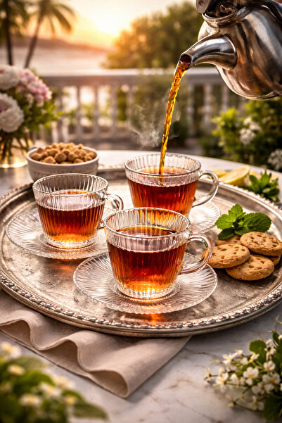 COCEM Çizgili Cam Çay Fincan Takımı 3 Kişilik 6 Parça – Cam Kulplu Fincan bu&...