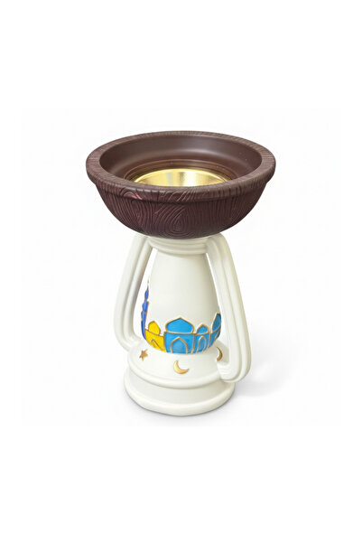 glitters مبخرة بخور رمضانية، بتصميم فانوس مزخرف مع وعاء ذي حبيبات خشبية وداخل...