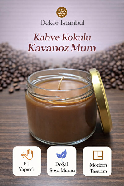 Dekor İstanbul Kahve Kokulu Kavanoz Mum | Doğal Soya Mumu | El Yapımı Cam Mum