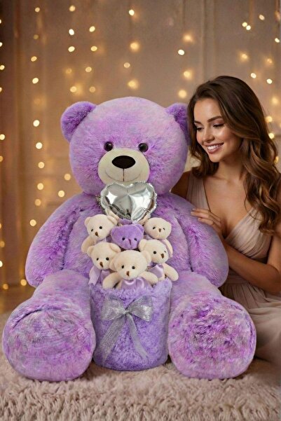 Sole Sevgililer Günü’ne Özel: Premium Kalp Balonlu Deluxe Peluş Lila Ayıcık B...
