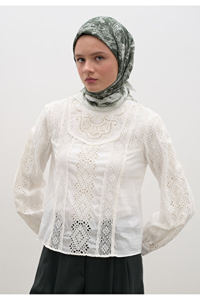 Fresh وشاح من القطن والفسكوز بنقشة أنيقة سرية باللون الأخضر الداكن