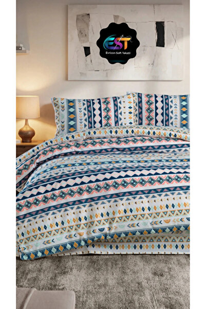 EVRİZON Modern Ethnic Patterned Double Duvet Cover Set - Cotton Soft Texture ...