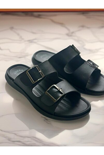 GEZER 12972 New Season Black Men's Slippers with Buckle Home Slippers