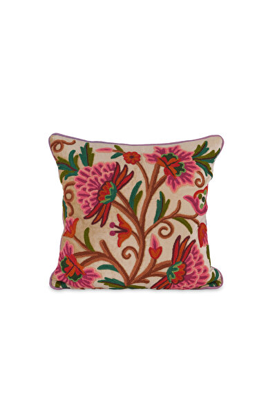 Bursa İpek Pernă decorativă din catifea brodată bej