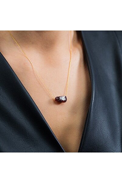 Ezera Delicate Necklace with Garnet Stone, Dara, 18K Gold Plated