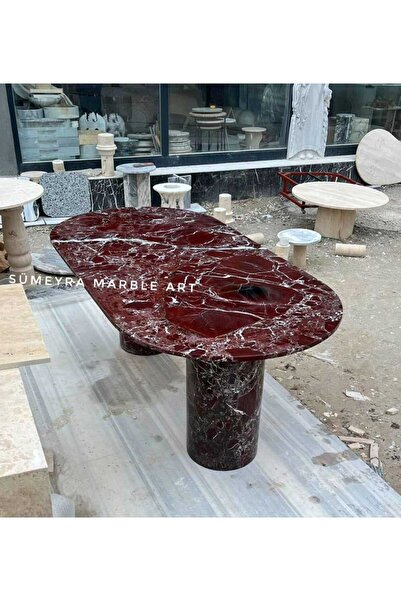 Sümeyra Marble Art Elazığ Vişne Mermer Yemek Masası - Rosso Levanto Marble Di...