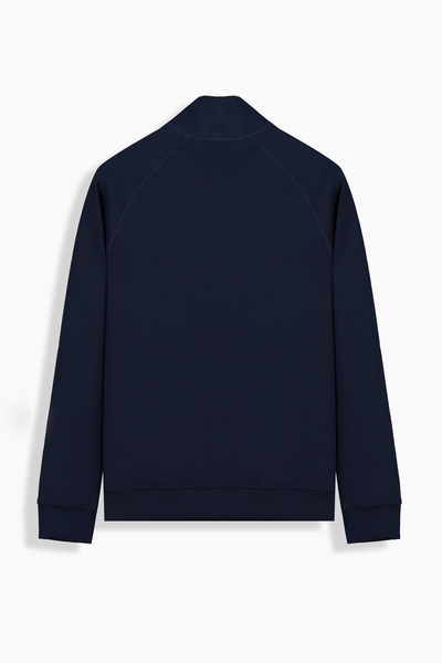 Sarar Interview Zippered Polo Collar Light Navy Blue Sweatshirt