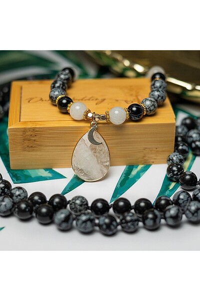 Ezera Mala Necklace with 108 Beads, Zoya, made of Tourmaline and Obsidian wit...