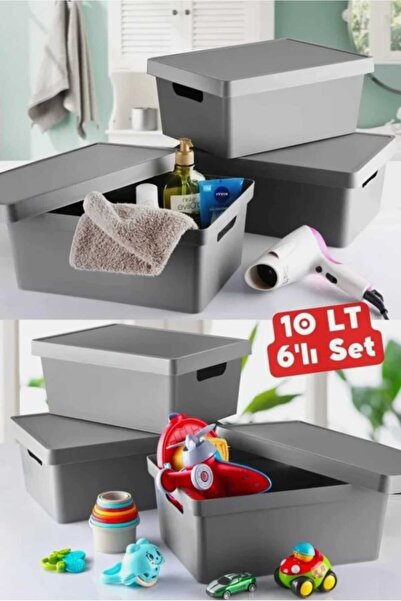 pure age 10 Lt. Kapaklı Kutu 6 Adet Antrasit Organizer