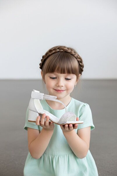 Adım Dünyası Girl's Glittery Short Block Heel Ankle Strap Evening Dress Shoes...