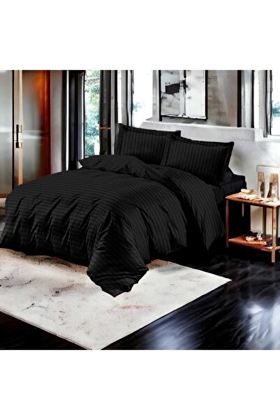 OEM Double Bed Sheet Set, 6 Pieces, Damask, Black