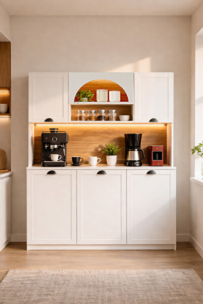 Avmpark Pentry Kahve Köşesi Bohem Led Işıklı Fincan Bölmeli Çok Amaçlı Dolap