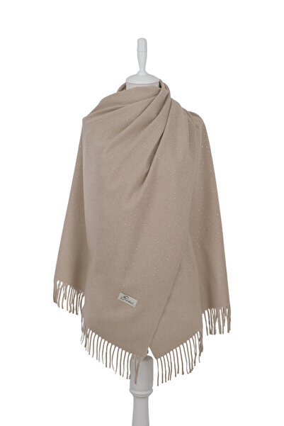 Bursa İpek Beige Solid Color Stoned Winter Shawl