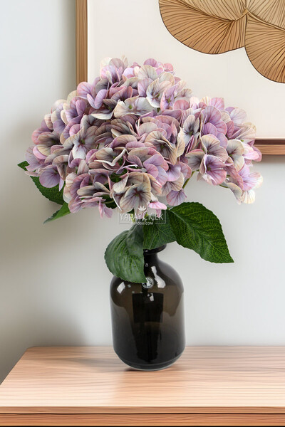 Yapay Çiçek Deposu Yapay Lüx 5 Dallı Islak Ortanca Demeti 45 cm Ebruli-Lila