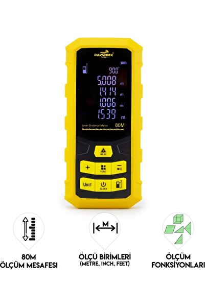 Genel Markalar Dawreek Mesafe Ölçer H01 Yellow 80 Metre Dijital El Tipi Mesaf...