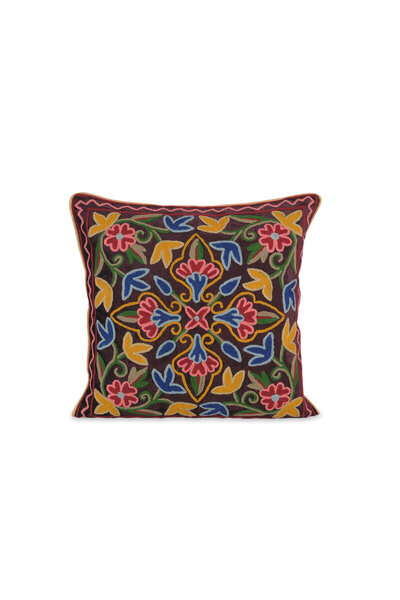 Bursa İpek Pernă decorativă din catifea brodată maro amar