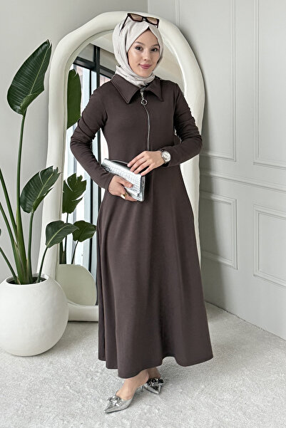 SaklıButik Nadia Half-Zip Collar Detail Dress