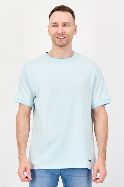 BENCH Men Crew Neck Short Sleeve Brand Logo T-Shirt, Ice Blue