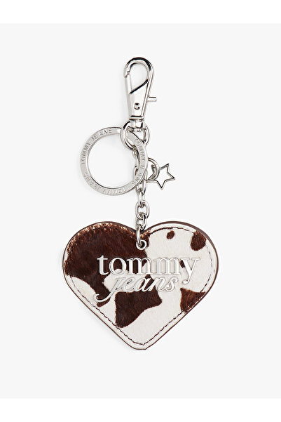 Tommy Hilfiger Tjw Cow Pattern Heart Charm Women's White Keychain Aw0Aw182710K6