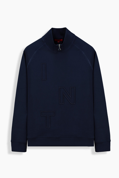 Sarar Interview Zippered Polo Collar Light Navy Blue Sweatshirt