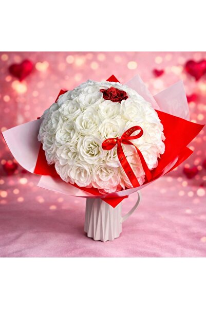 velve Luxury White Glow Bouquet – 51 handmade roses with glitter, elegant rom...