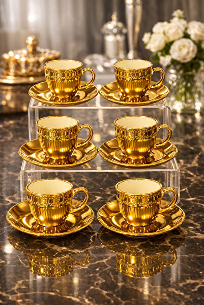 isra kristal Modern Silver Porcelain Turkish Coffee Cup Set - 6-Piece Silver Cup