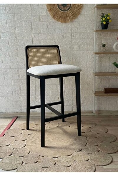 silla Concept Ross Bar Sandalyesi Teddy Krem Kumaş Hasırlı Bar Sandalyesi Siy...