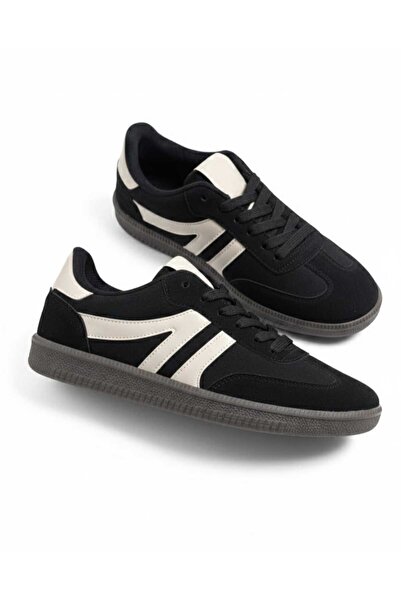 Moda Kadıköy Women's Sneaker Lace-Up Flat Sole Sports Shoes Sam Black Suede