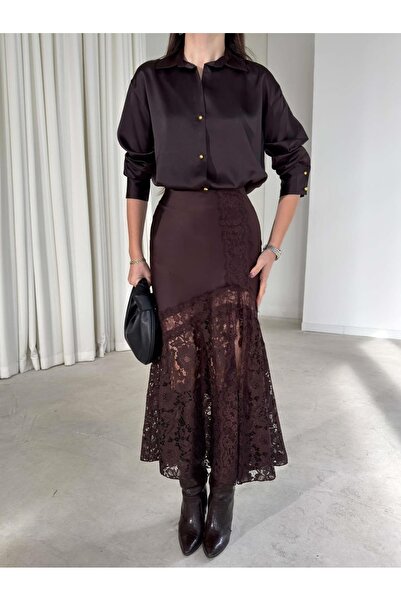 Pulli Collection Lace Satin High Waist Women's Skirt