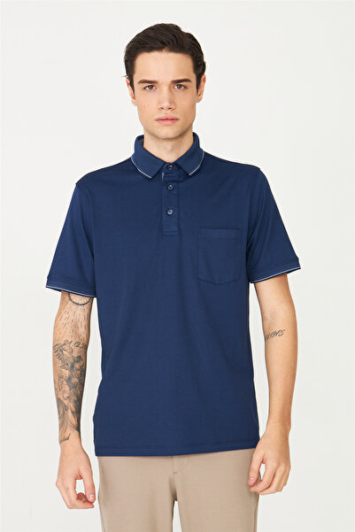 White Stone Navy Blue Polo Neck T-Shirt