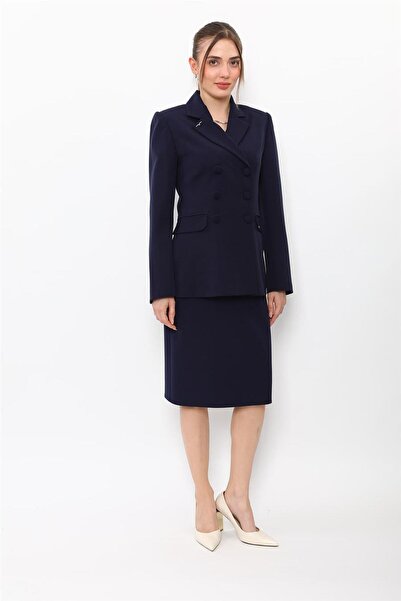 ÖNDER ÖZSOY Buttoned Classic Blazer Jacket & Short Pencil Skirt Women's Suit-...