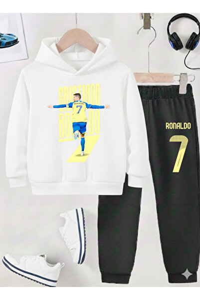 stil x طقم بدلة رياضية للأولاد مطبوع عليه رونالدو، قماش مزخرف بثلاث خيوط