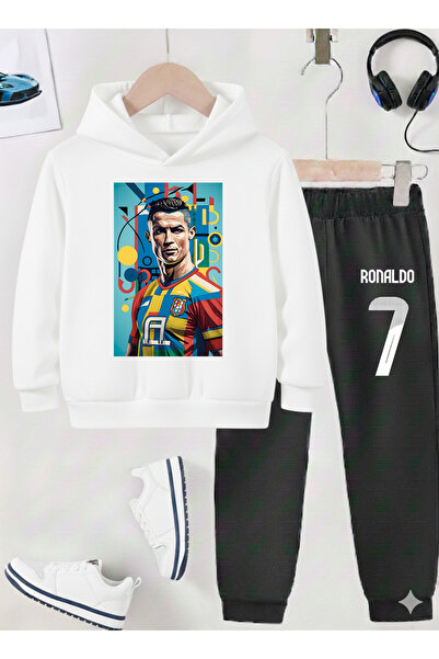 stil x طقم بدلة رياضية للأولاد مطبوع عليه رونالدو، قماش مزخرف بثلاث خيوط