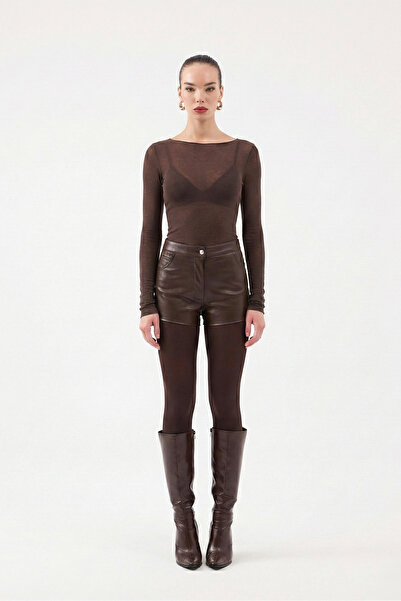 HOLLY LOLLY Kayık Yaka Ultra Soft Nikki Kaşmir Bluz Kahve