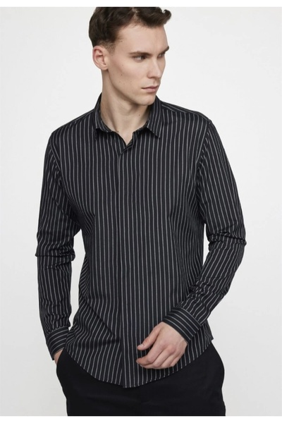 nightblack Ανδρικό πουκάμισο με μακρυμάνικο βαμβακερό πουκάμισο με ριγέ μπλε ...