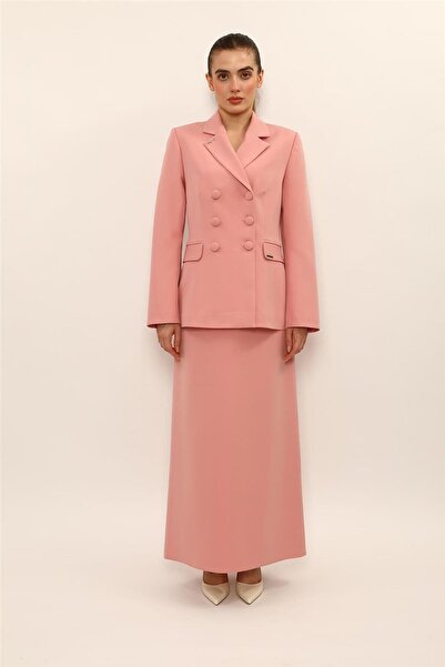 ÖNDER ÖZSOY Buttoned Classic Blazer Jacket & Square Pockets Long Bell Skirt W...